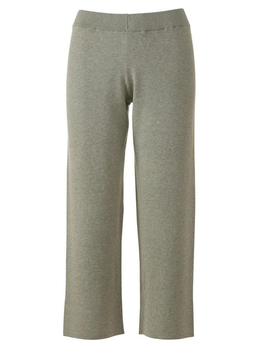 The Kinross Doubleknit Crop Pant in Sage features a straight-leg, high-waisted silhouette crafted from a soft cotton-cashmere blend, shown against a white background.
