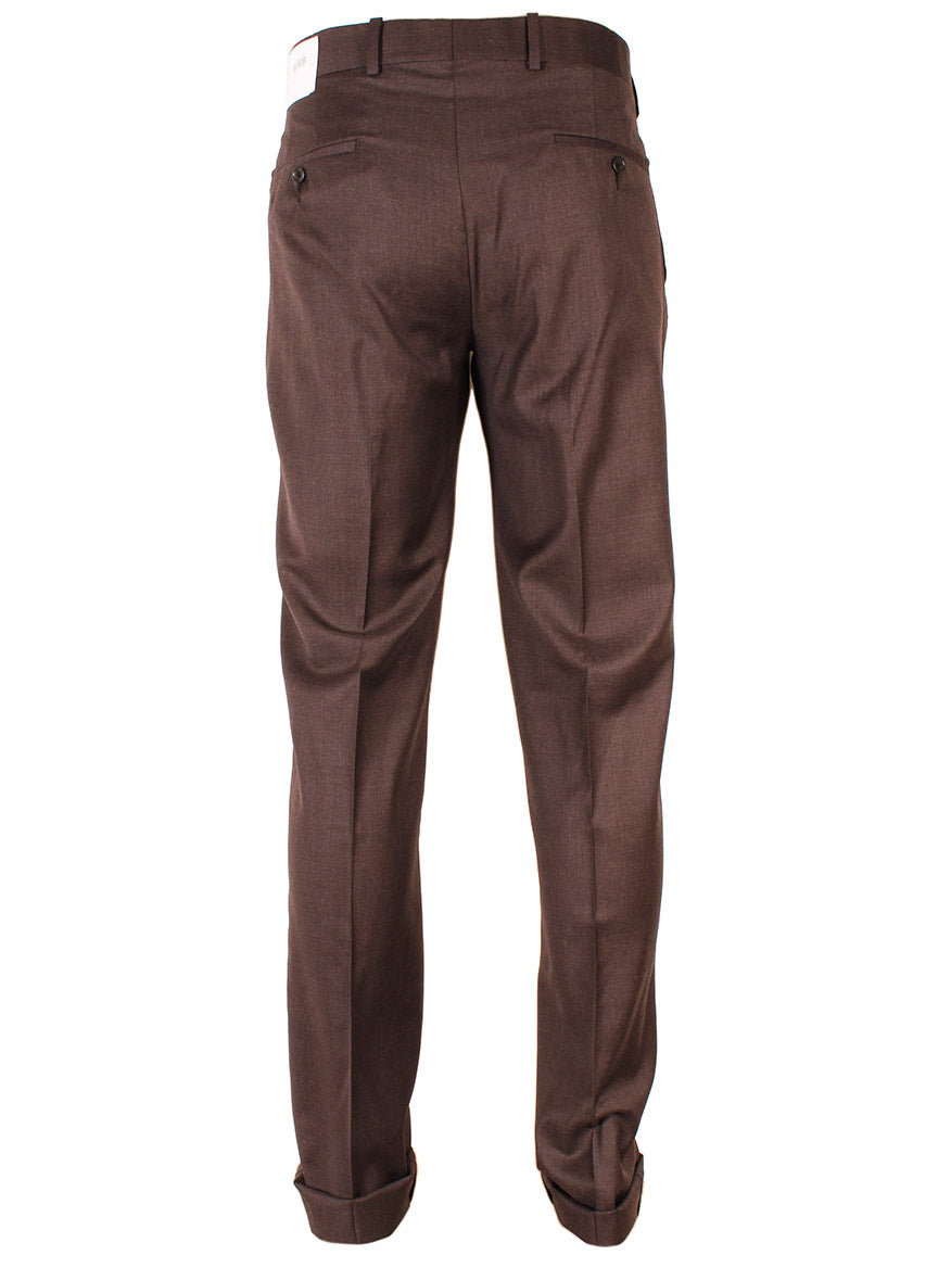 Larrimor's Collection Reda Super 130s Wool Trousers in Dark Brown displayed on a white background.