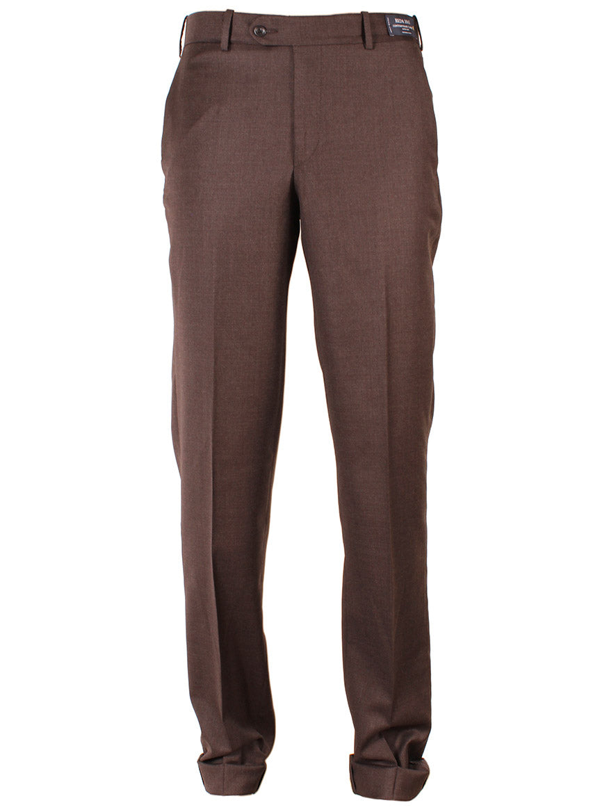 Brown Larrimor's Collection Reda Super 130s Wool dress trousers in Dark Brown isolated on a white background.