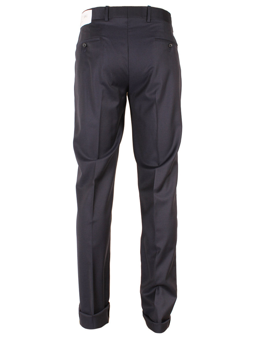 Back view of a pair of Larrimor's Collection Reda Super 130s Wool Trousers in Navy with visible seams and no person visible.