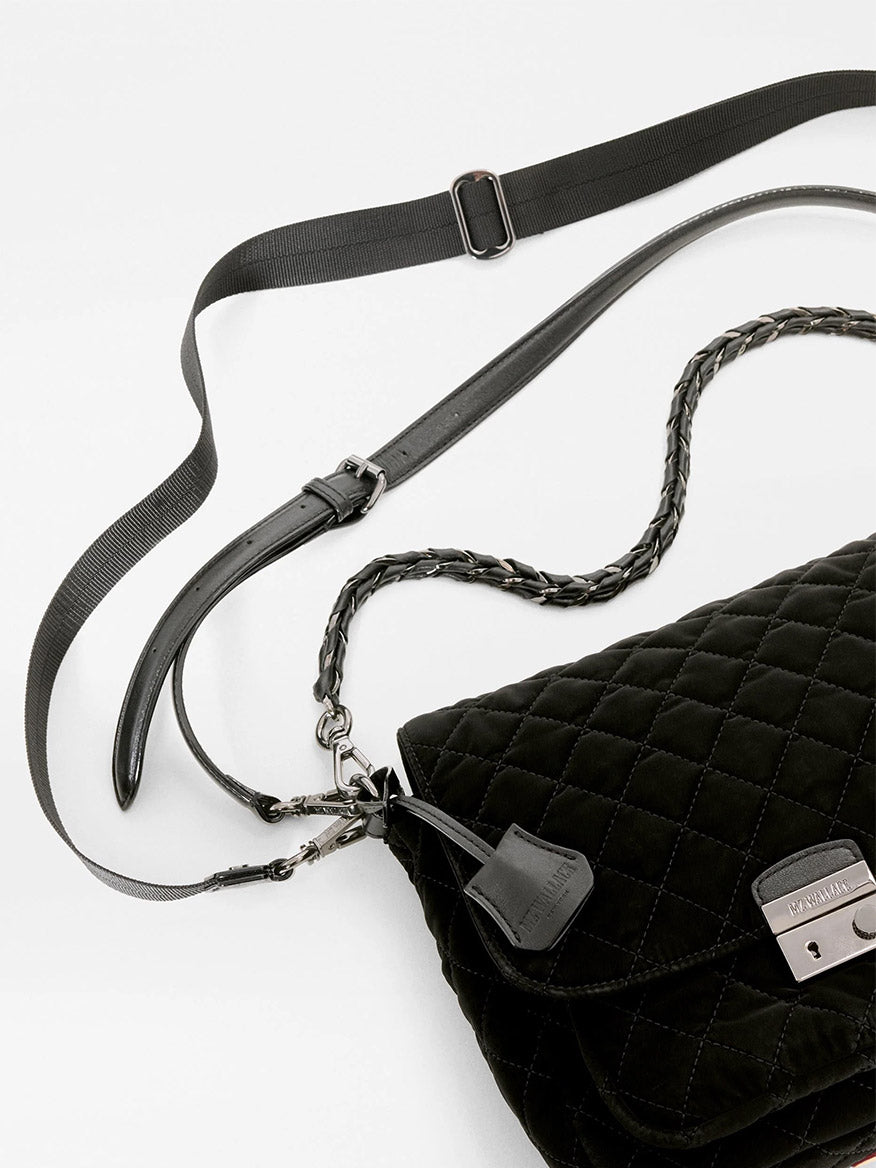 Crosby Lock Medium Crossbody in Black Velvet Finish | MZ Wallace