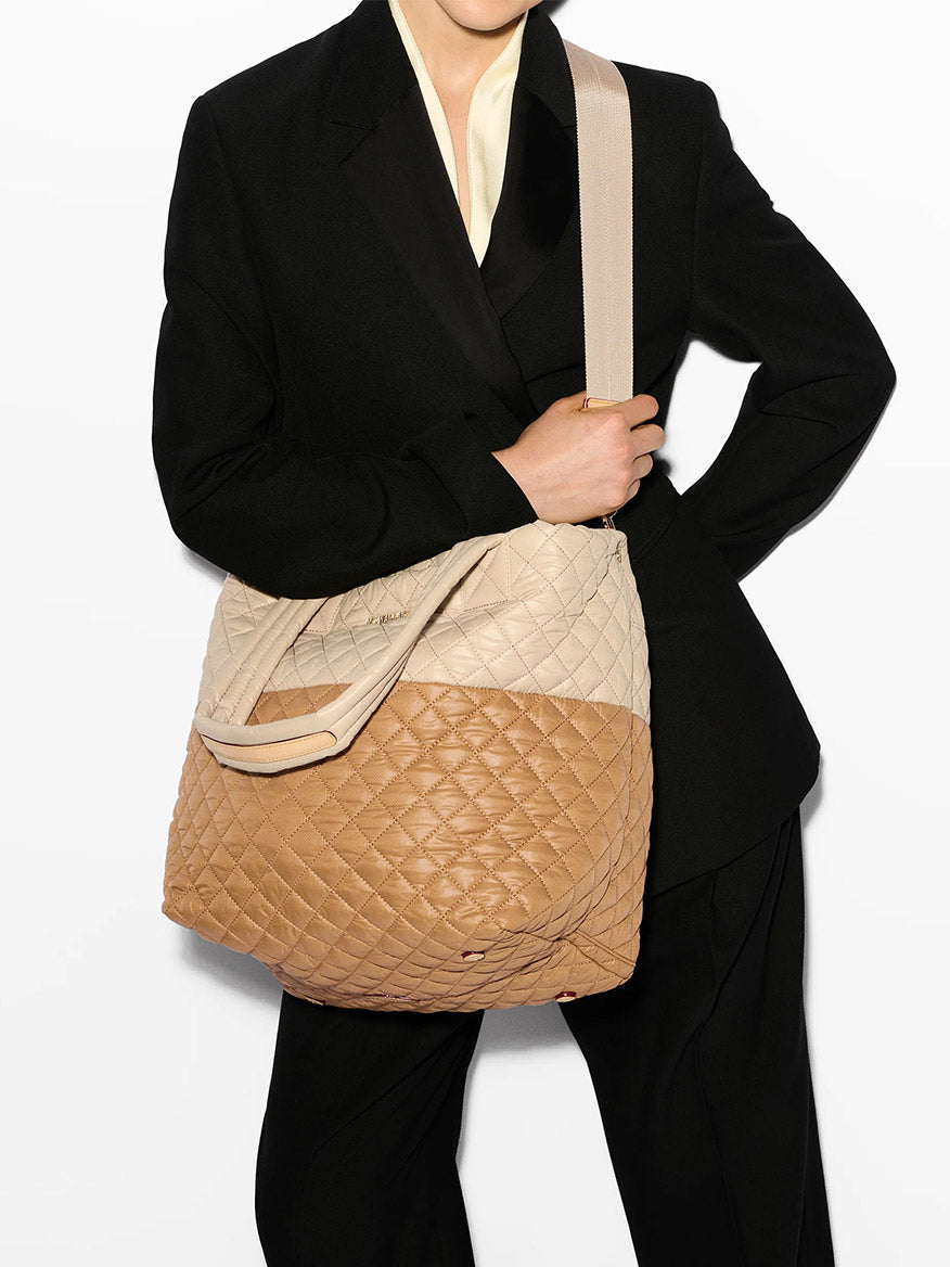 MZ Wallace Medium Metro Tote Deluxe in Buff/Caramel Oxford