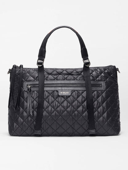 The MZ Wallace Medium Park Satchel in Black Oxford features a chic black handle, making it the perfect everyday bag.