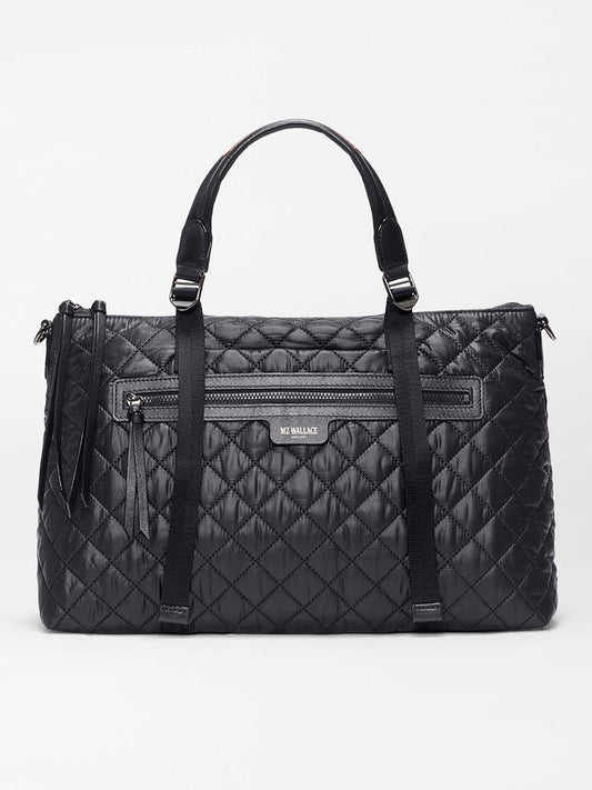 The MZ Wallace Medium Park Satchel in Black Oxford features a chic black handle, making it the perfect everyday bag.