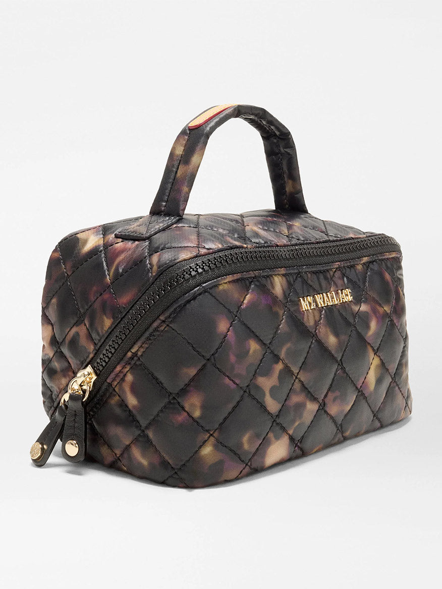 MZ Wallace Metro Accordion Cosmetic II in Tortoise Shell Oxford: a quilted, tortoise shell print accordion organizer cosmetic bag with a top handle and zipper closure.