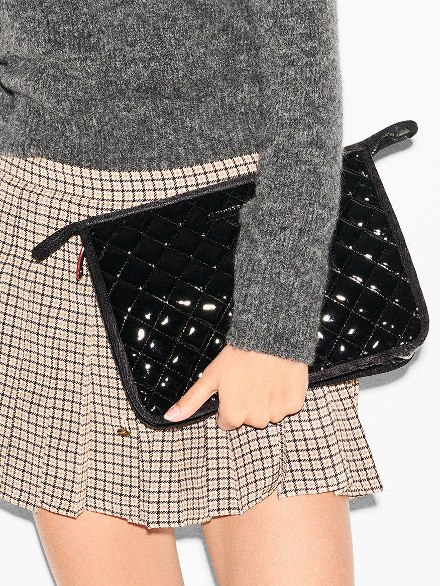 MZ Wallace Metro Clutch in Black Lacquer Oxford