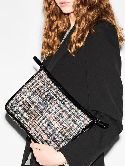 MZ Wallace Metro Clutch in Midnight Sparkle Boucle