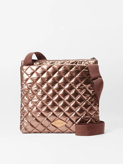 MZ Wallace Metro Flat Crossbody in Copper Metallic Lacquer Oxford