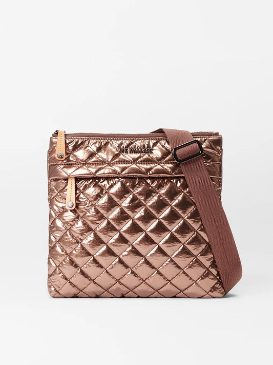 MZ Wallace Metro Flat Crossbody in Copper Metallic Lacquer Oxford