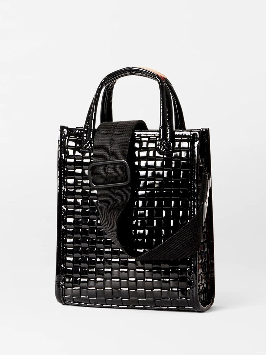 Micro Box Woven Tote Bag in Black Lacquer