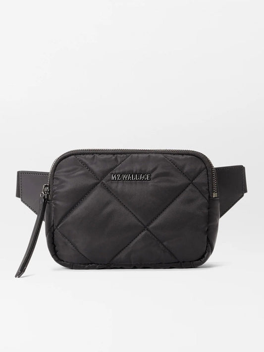 MZ Wallace Quilted Madison Belt Bag in Black Bedford