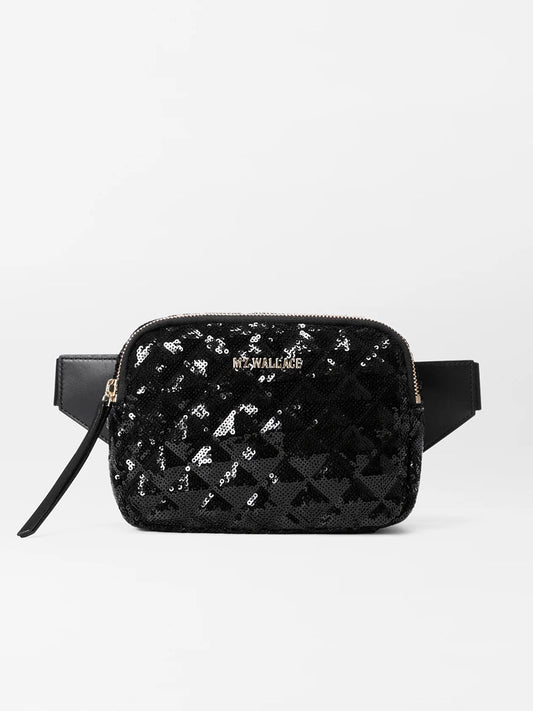 MZ Wallace Quilted Madison Belt Bag in Black Sequin
