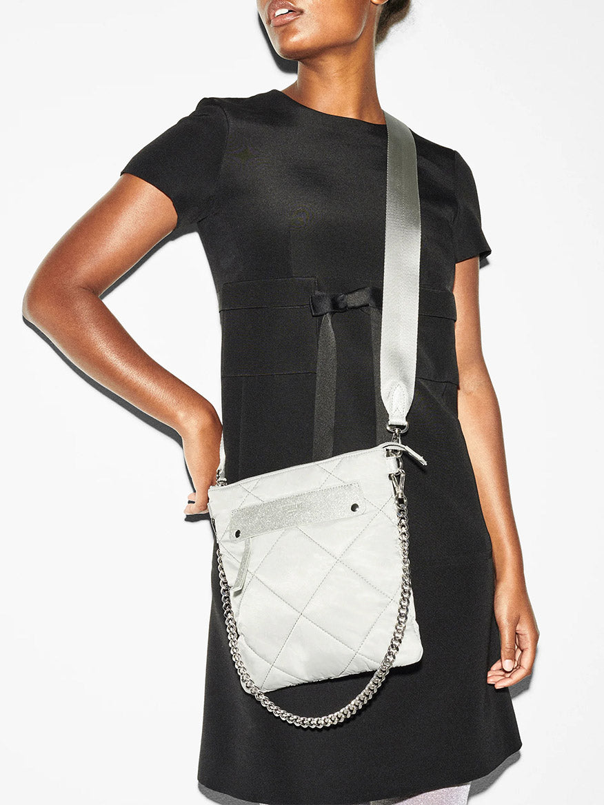 MZ Wallace Quilted Madison Flat Crossbody in Frost Bedford