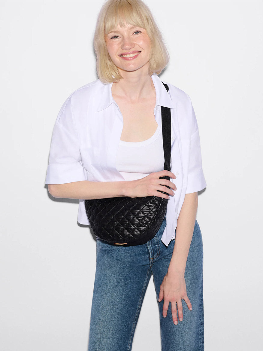 Small Metro Smile Bag in Black Oxford | MZ Wallace