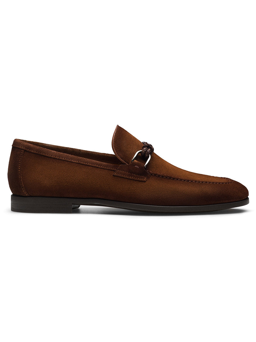 Magnanni Destin in Cognac Suede from the Linea Flex Collection, featuring a small buckle detail on the side, displayed in profile against a white background.