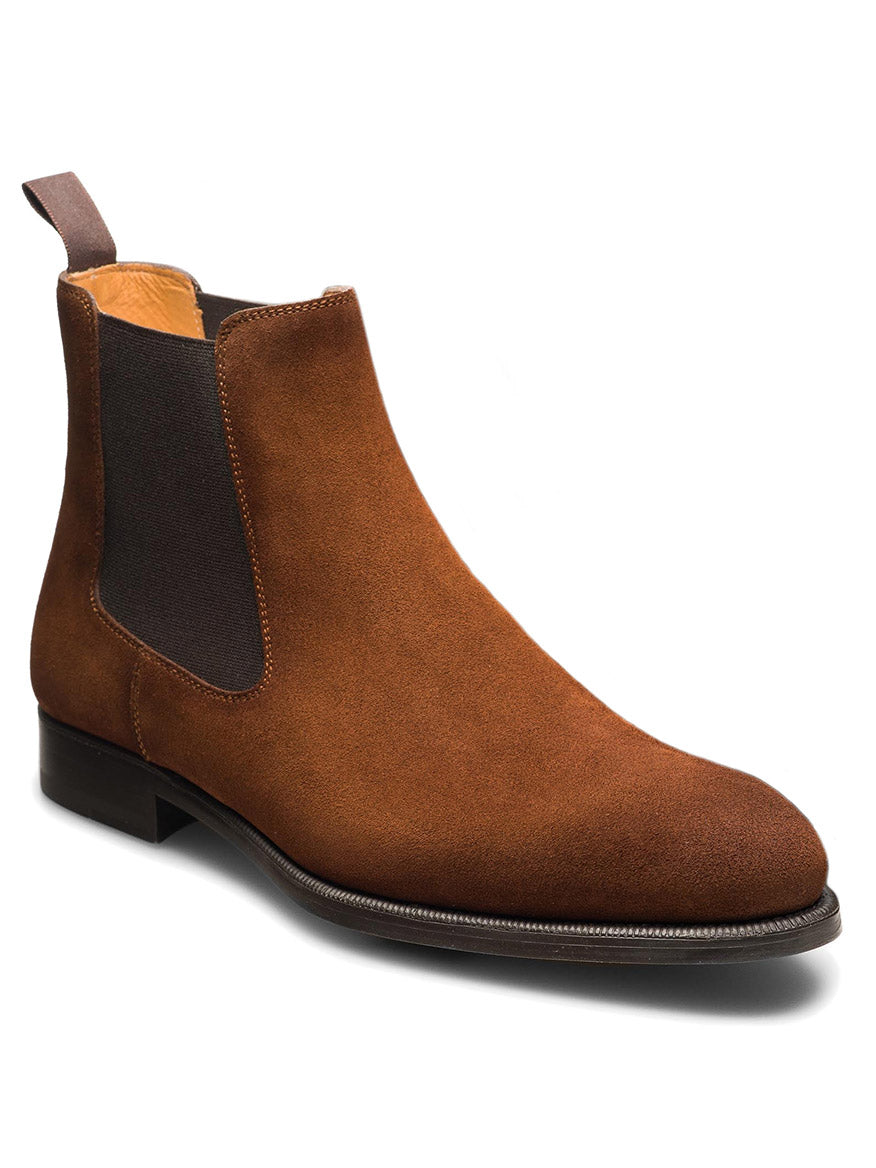 The Magnanni Hanson in Cognac Suede men's brown suede Chelsea boot with a modern look.