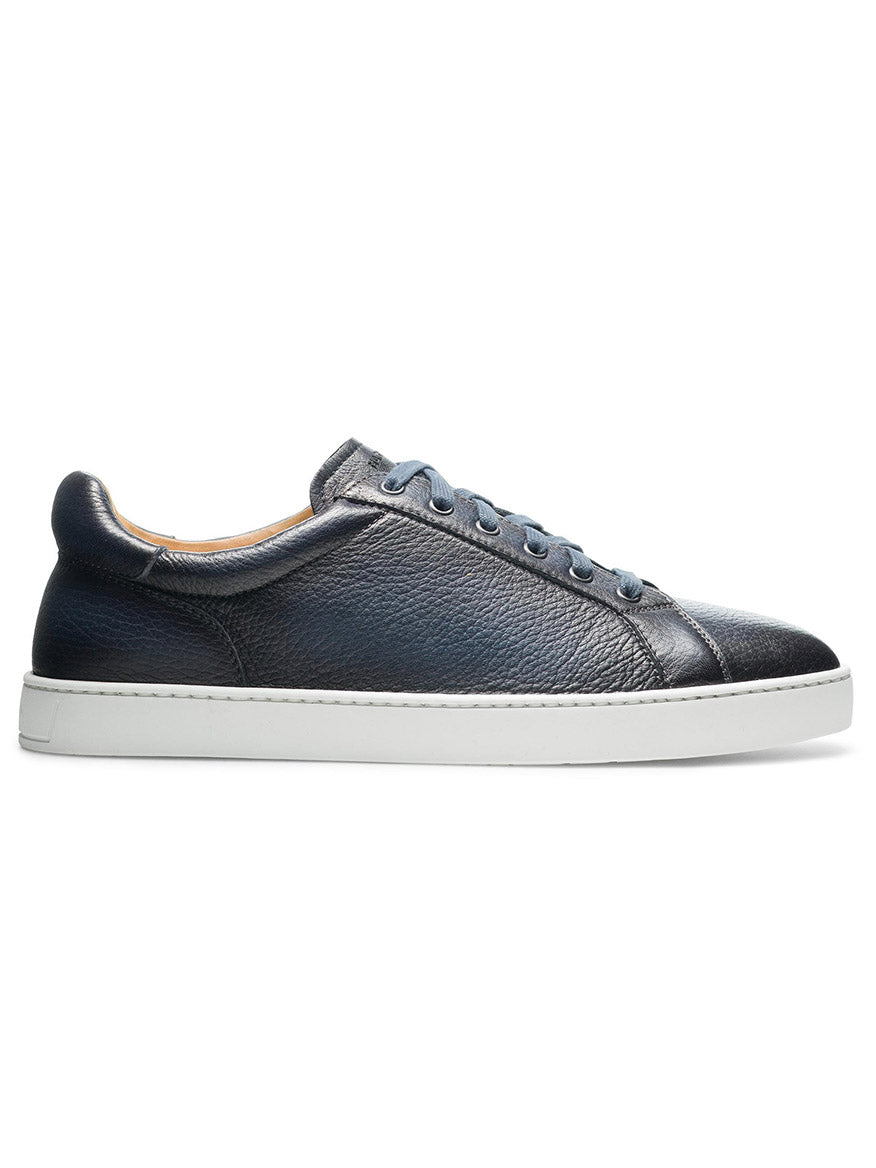 A men's Magnanni Leve in Navy leather sneaker with a white cupsole.