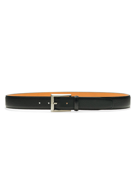 Magnanni Rocas Belt in Black tumbled calfskin leather with a silver buckle.