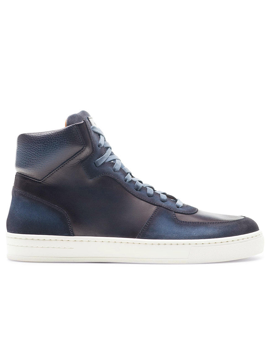Magnanni Rubio in Navy high-top calfskin leather sneaker with white Ottawa sole.