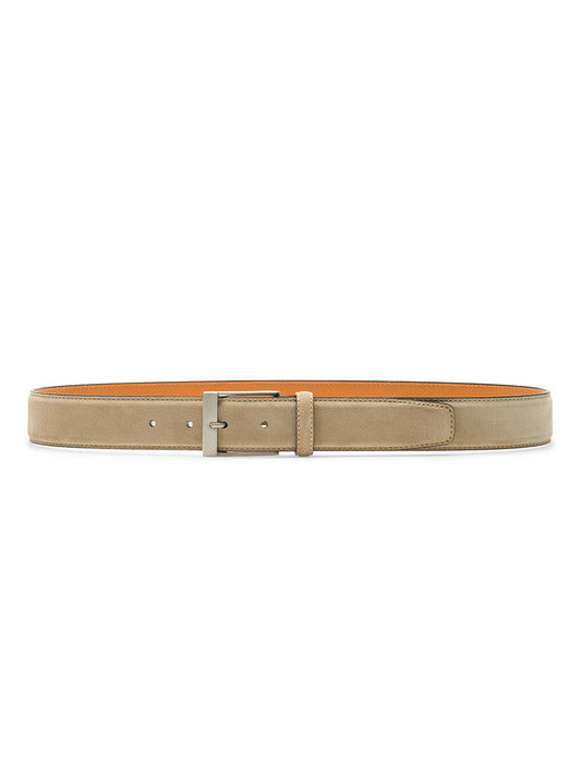 A beige Magnanni Telante Belt in Cream Suede with a brushed nickel buckle, displayed horizontally on a white background.