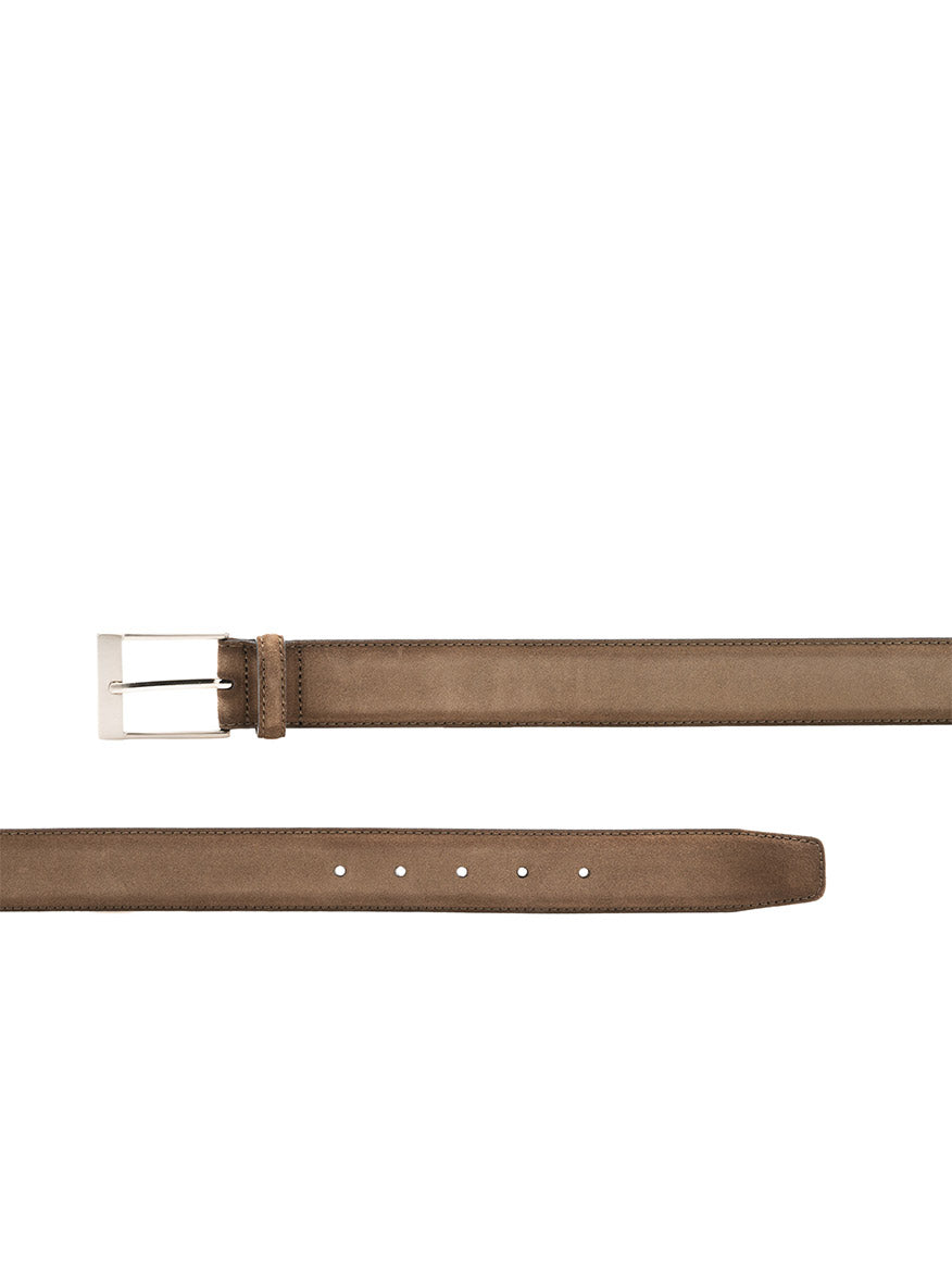 Magnanni Telante Belt in Torba Suede with a brushed nickel buckle on a white background.