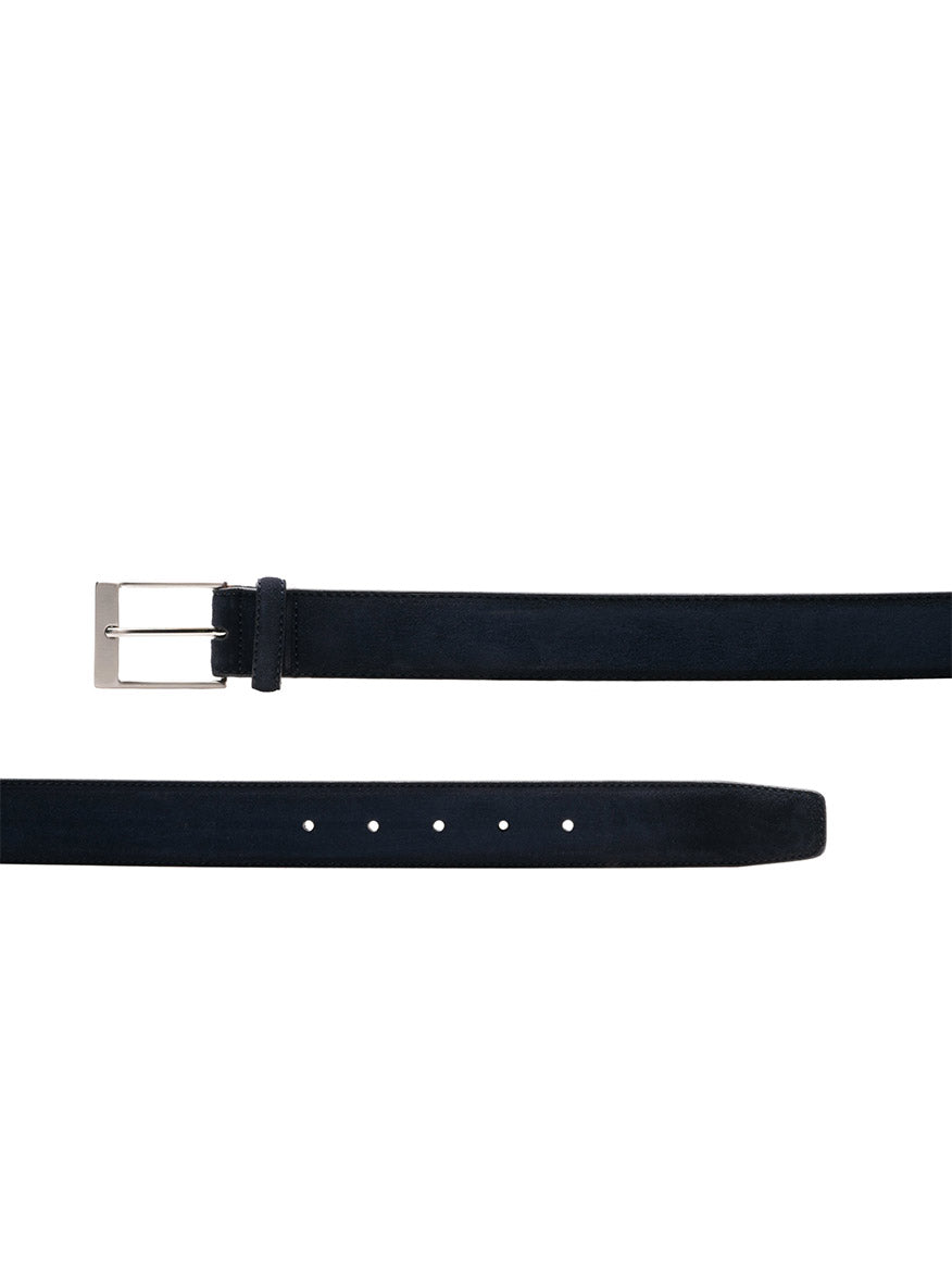 Magnanni Telante Belt in Navy Suede with a silver buckle, isolated on a white background.