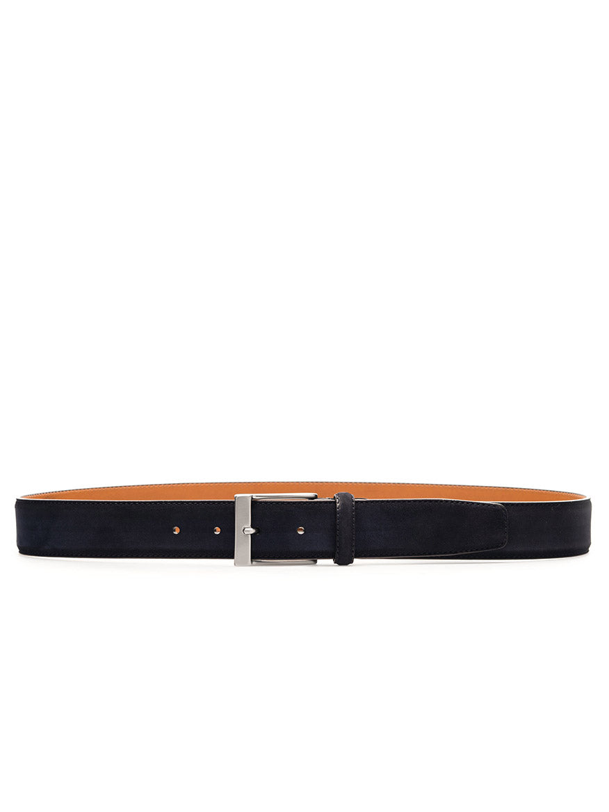 Navy suede Magnanni Telante belt with brushed nickel buckle, shown on a plain white background.