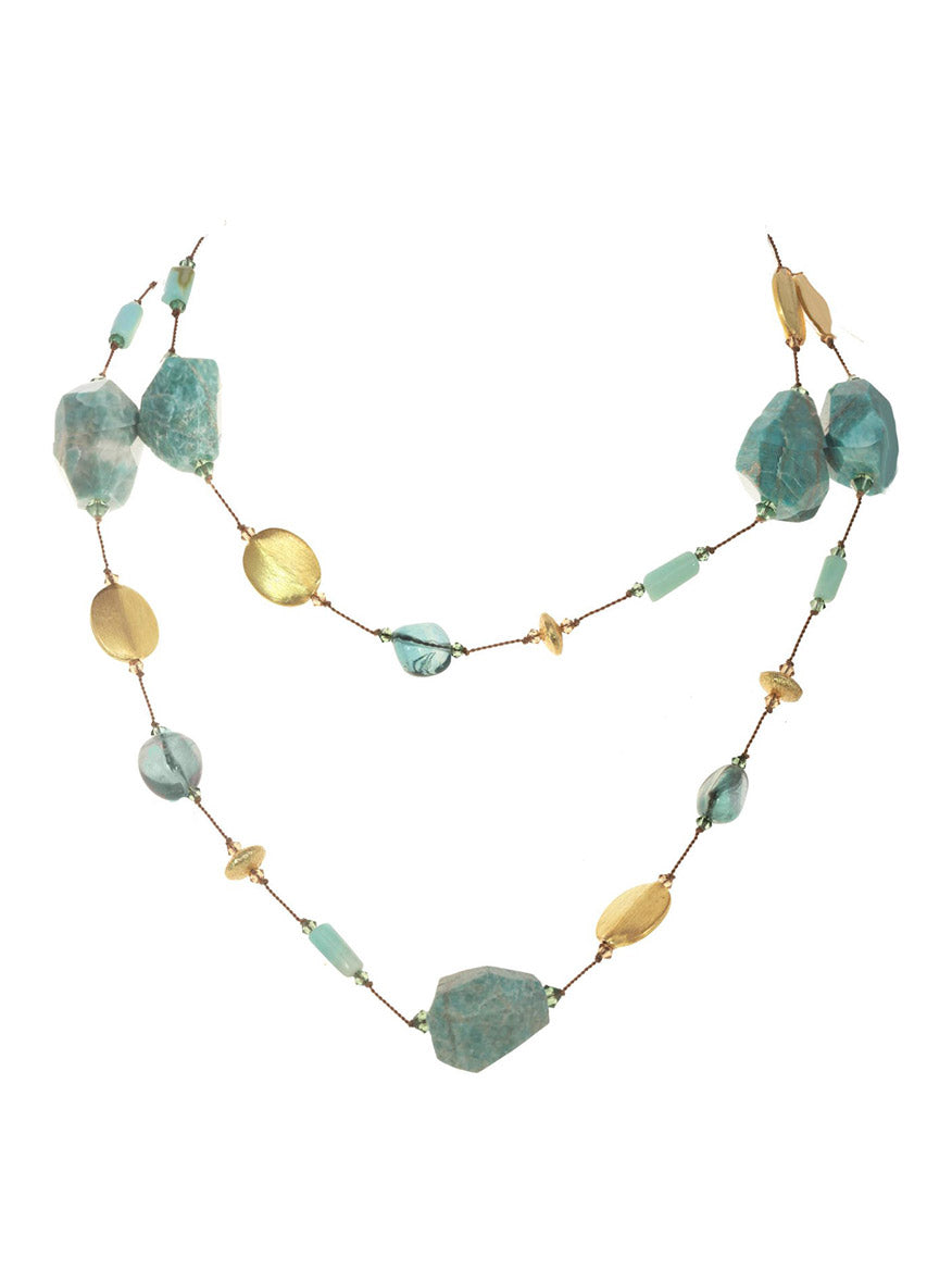 Margo Morrison Natural Amazonite, Fluorite, Opal, and Vermeil Bead Necklace