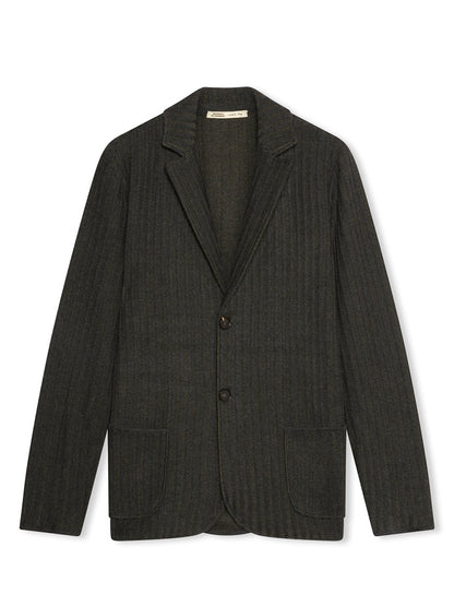 Maurizio Baldassari Ribbed Knit Marled Shacket in dark green, made in Italy and displayed on a white background.