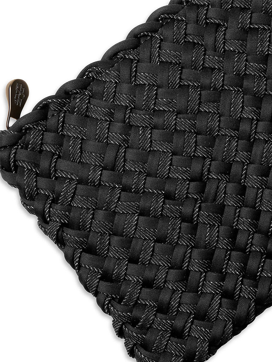 Black Naghedi St. Barths Medium Double Weave Tote in Jet, a handwoven neoprene bag with a zipper closure.