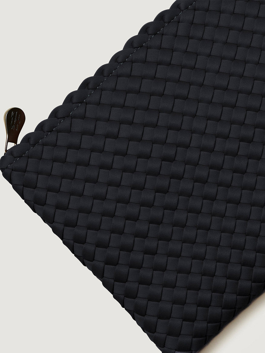 Black woven neoprene Naghedi St. Barths Medium Tote in Onyx with a zipper pull.