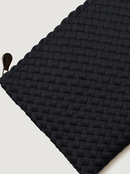 Black woven neoprene Naghedi St. Barths Medium Tote in Onyx with a zipper pull.