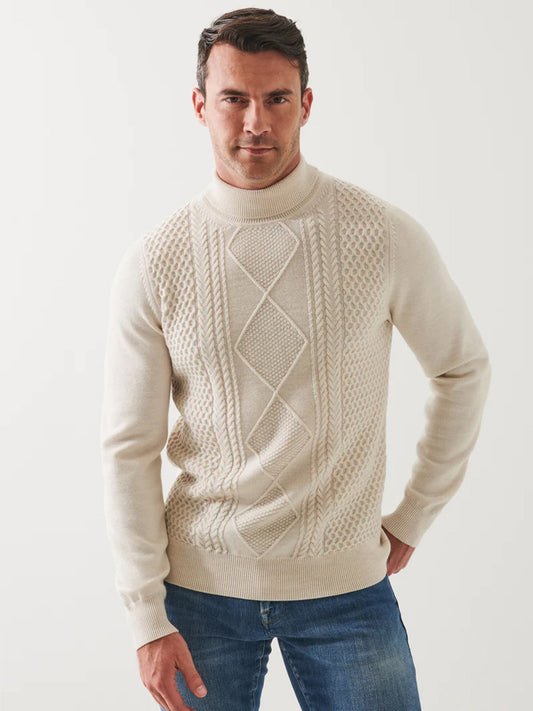 Patrick Assaraf Merino Textured Knit Sweater in Latte