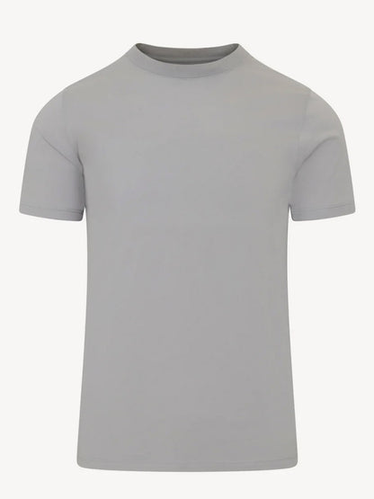Patrick Assaraf Organic Pima Cotton High Neck T-Shirt in Pewter, a luxury short-sleeve tee made from soft organic Pima cotton, shown on a white background.
