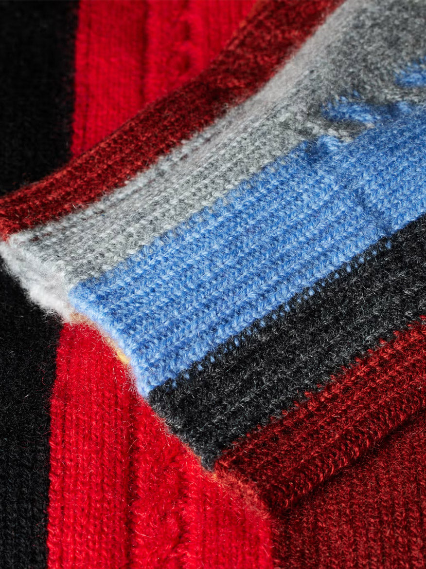Close-up of the Paul Smith Cashmere-Blend Signature Stripe Sweater in Multi, featuring horizontal red, black, gray, and blue stripes with visible wool-cashmere texture and stitch detailing.
