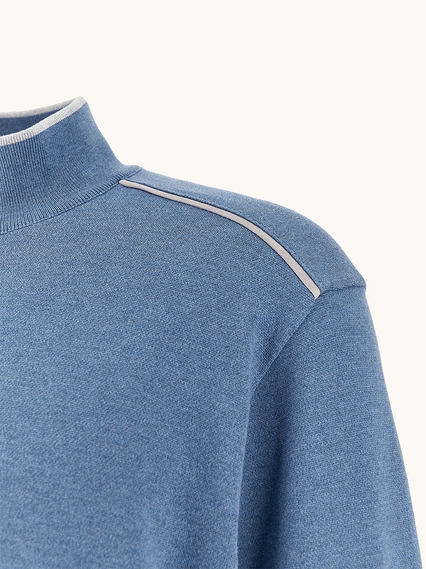 Half‑Zip Sweater With Aqualeather Suede Details in Colony Blue