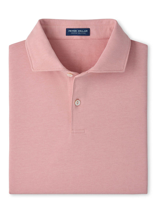 A Peter Millar Albatross Cotton-Blend Piqué Polo with an Edwin spread collar and two buttons, neatly folded, in Melrose Pink.