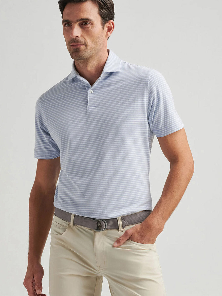 Peter Millar Albatross Cotton Blend Piqué Striped Polo in Angelite