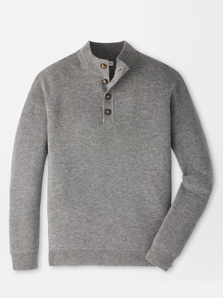 Peter Millar Blackburn Button-Mock Sweater in Oslo Grey featuring a grey cashmere blend long-sleeve design with a mock neck and a three-button placket in a classic fit.