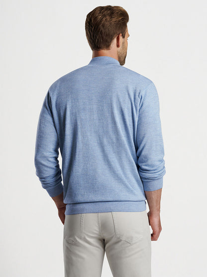Peter Millar Canton Stripe Quarter-Zip Sweater in Cottage Blue