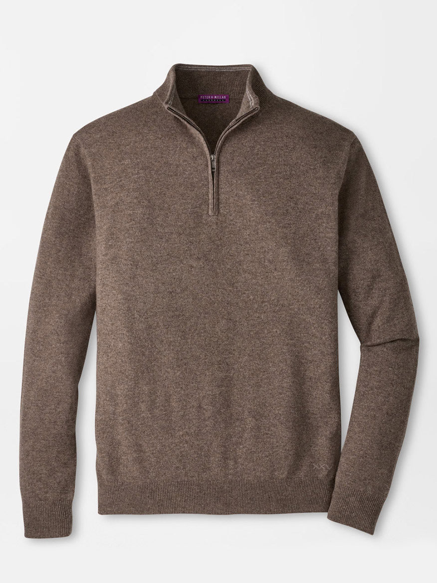 Limited-edition Peter Millar 25th Anniversary Cashmere Quarter-Zip Sweater in Sawgrass featuring a classic fit with ribbed cuffs and hem.