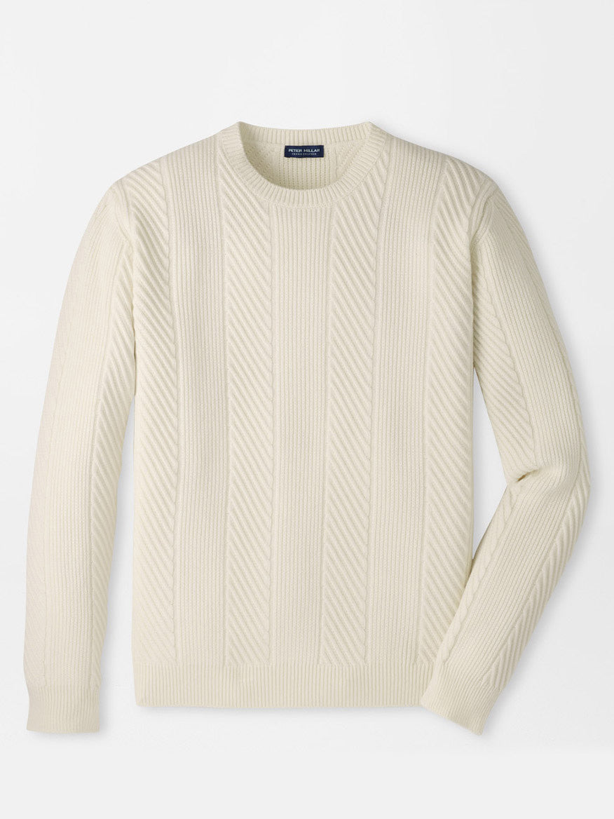 Off-white Peter Millar Dolomite Crewneck Sweater in Almond featuring vertical ribbed and diagonal knit patterns in a tailored fit.