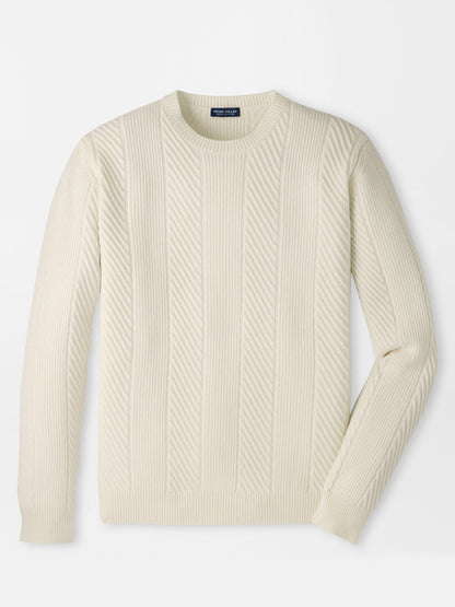 Off-white Peter Millar Dolomite Crewneck Sweater in Almond featuring vertical ribbed and diagonal knit patterns in a tailored fit.