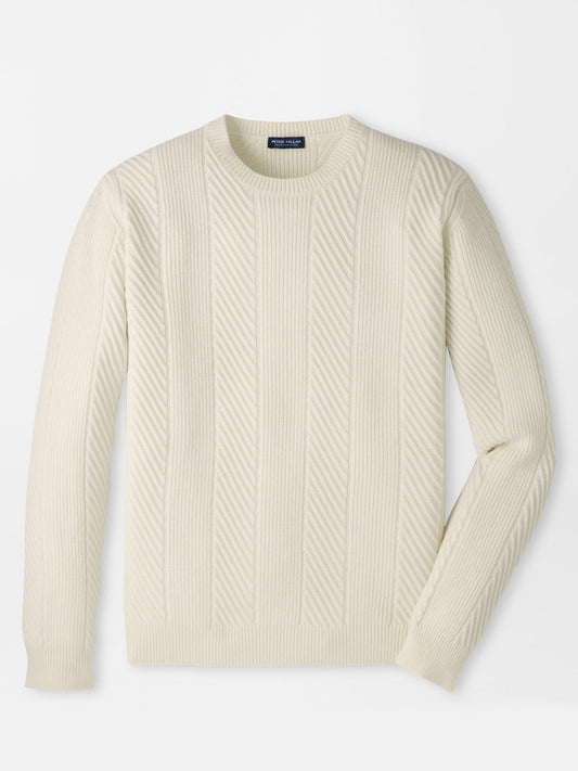 Off-white Peter Millar Dolomite Crewneck Sweater in Almond featuring vertical ribbed and diagonal knit patterns in a tailored fit.