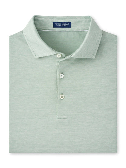 The men's green Peter Millar Excursionist Flex Short-Sleeve Polo in Sage Fog embodies refined casual style.