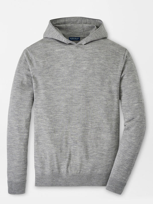 Peter Millar Excursionist Flex Popover Hoodie in Gale Grey displayed on a white background.
