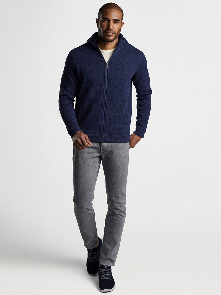 Peter Millar Crown Sweater Fleece Full-Zip Hoodie in Navy