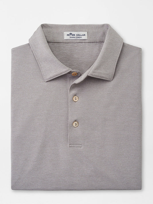 Peter Millar Halford Performance Jersey Polo in Gale Grey folded neatly on a white background.