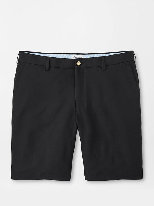 Peter Millar Salem Performance Short in Black with a quick-dry, blue-trimmed waistband.