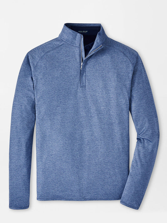 Peter Millar Stealth Performance Quarter-Zip in Blue Pearl quarter-zip pullover sweater with UPF 50+ sun protection displayed on a white background.